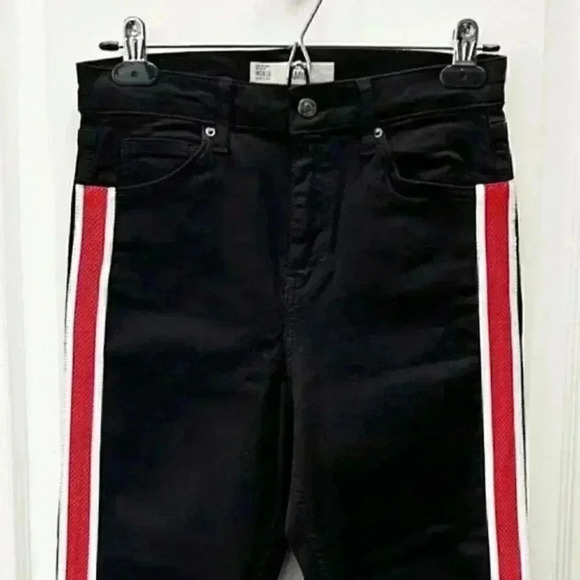 Topshop Skinny Jeans Jamie High Rise Ankle Crop Moto Side Stripe Black Size 26 - Picture 6 of 16